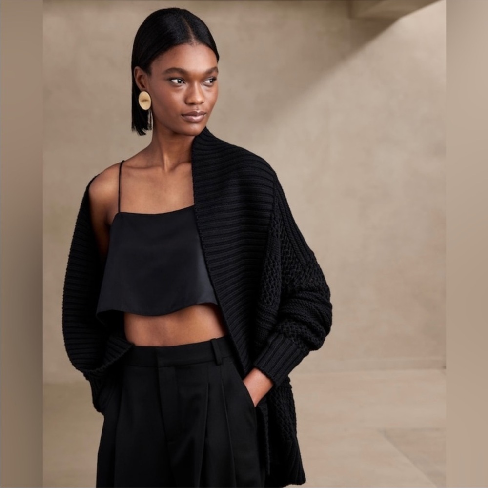 NWT! Banana Republic Black MORGAN COTTON CARDIGAN - Size Small ♠️